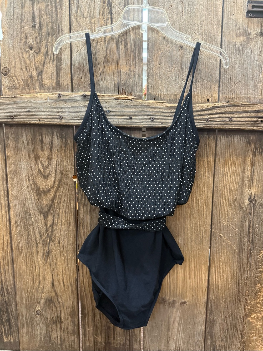 Black Polka Blouson One-Piece Swimsuit with Adjustable Straps
